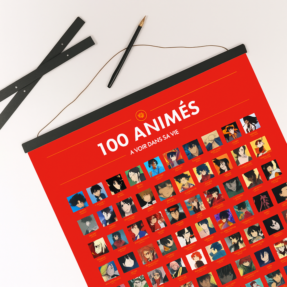 Pack 100 Anime à Voir dans sa Vie – Poster à Gratter + Cadre + Stylo