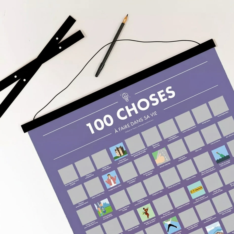 Pack 100 Choses à Faire dans sa Vie – Poster à Gratter + Cadre + Stylo