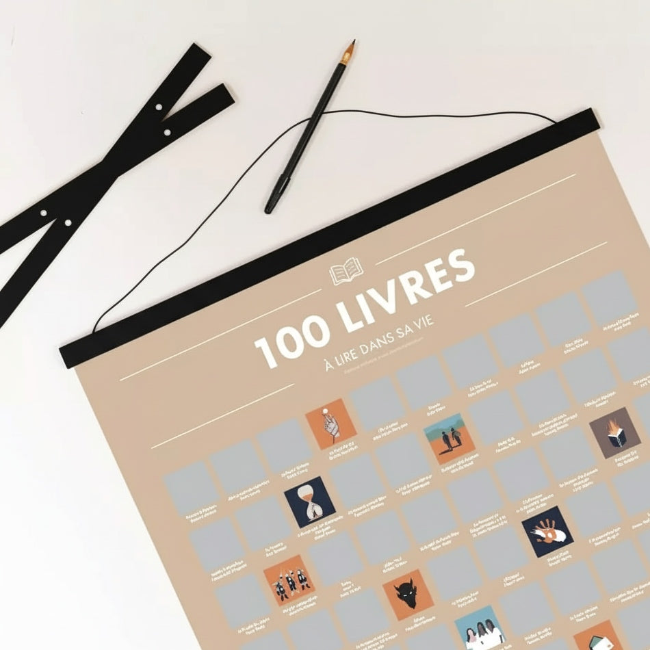 Pack 100 Livres à Lire dans sa Vie – Poster à Gratter + Cadre + Stylo