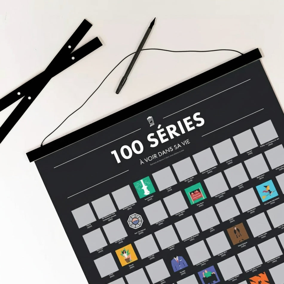 Pack 100 Séries à Voir dans sa Vie – Poster à Gratter + Cadre + Stylo