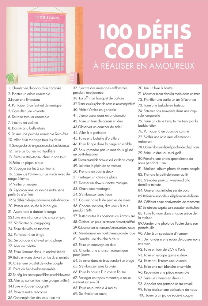 Poster à Gratter 100 Défis Couple à Faire en Amoureux