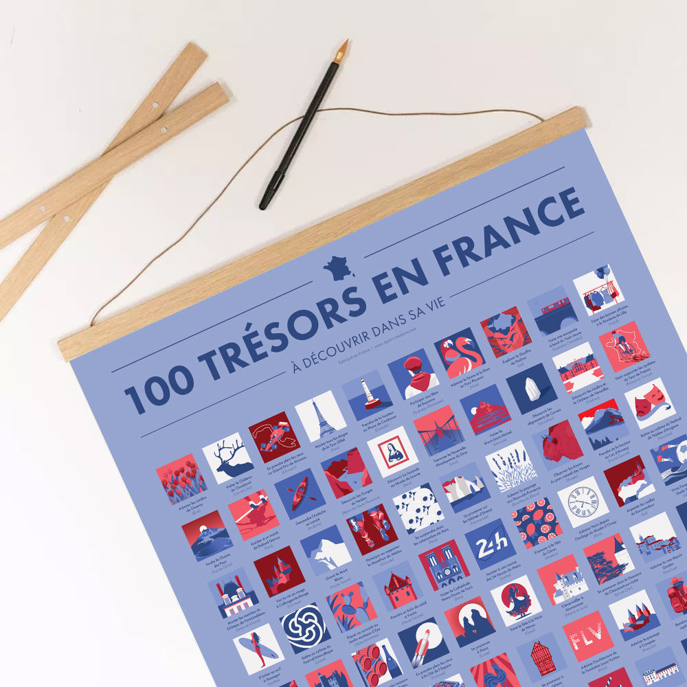 Pack 100 Trésors en France - Poster à Gratter + Cadre + Stylo
