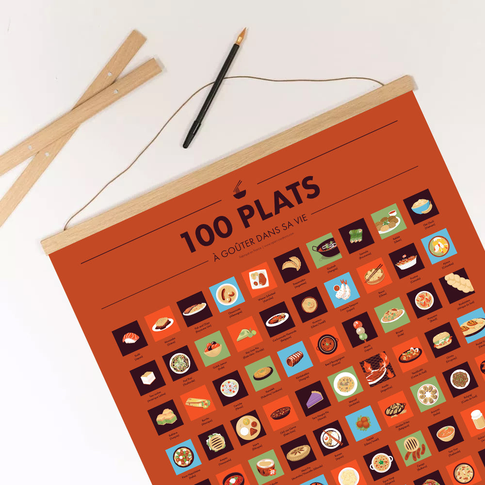 Pack 100 Plats du Monde à Goûter - Poster à Gratter + Cadre + Stylo