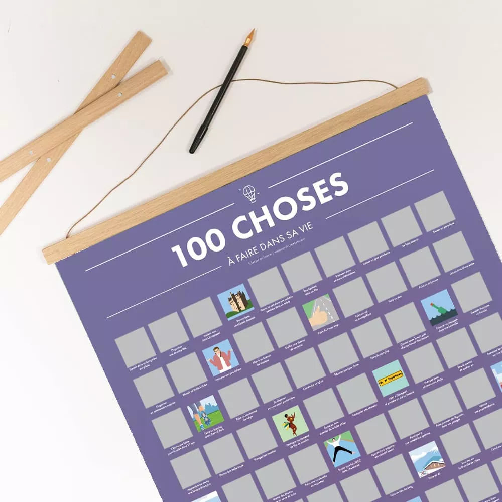 Pack 100 Choses à Faire dans sa Vie – Poster à Gratter + Cadre + Stylo