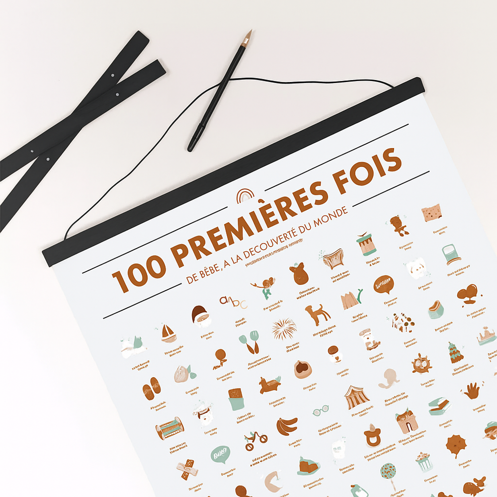 Pack 100 Premières Fois de Bébé – Poster à Gratter + Cadre + Stylo