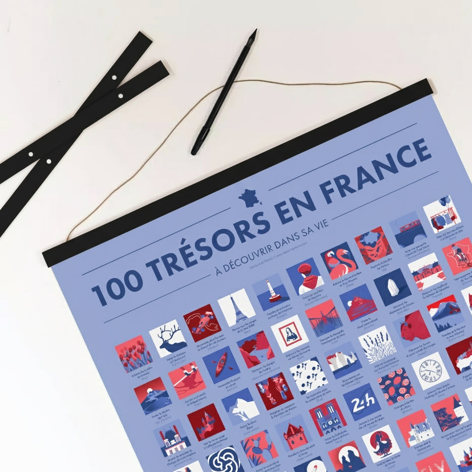 Pack 100 Trésors en France - Poster à Gratter + Cadre + Stylo
