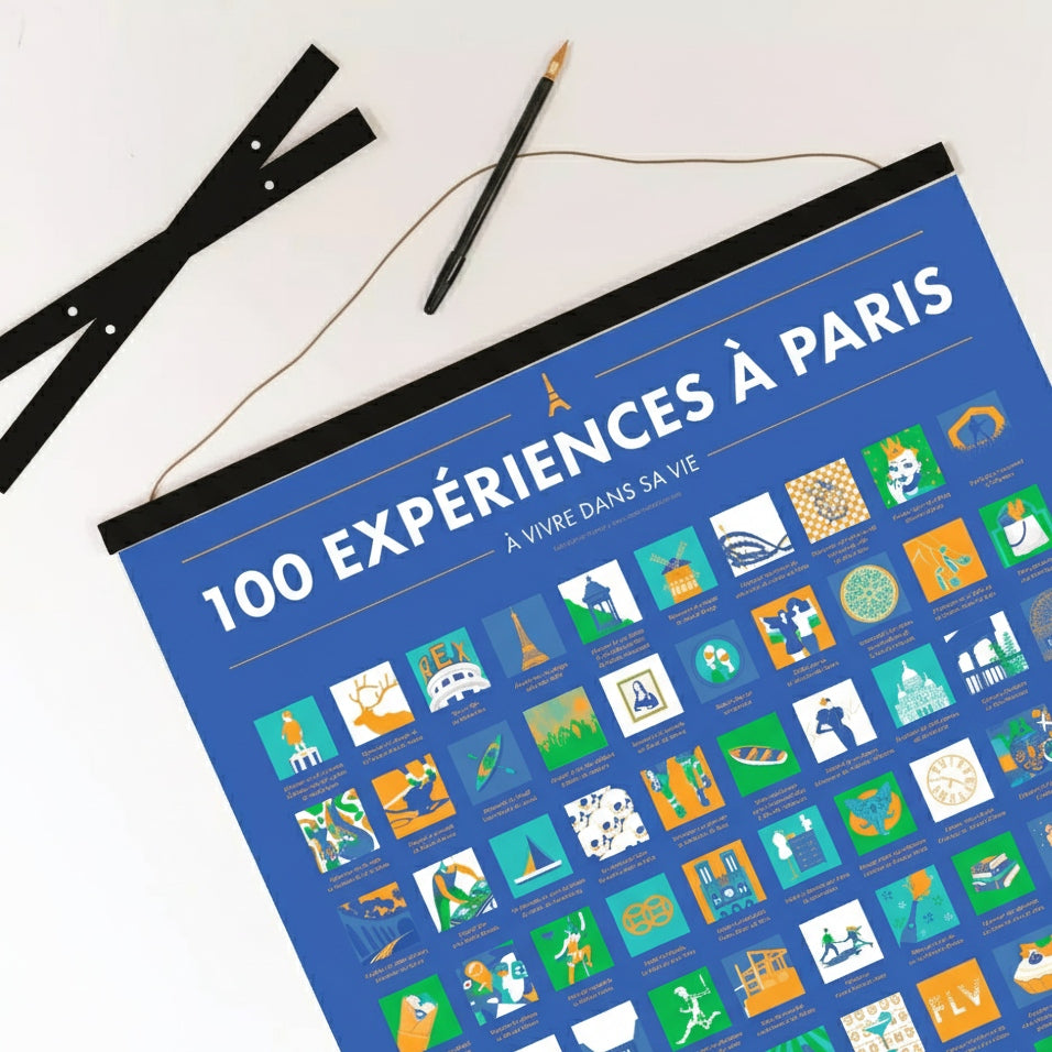 Pack 100 Expériences à Paris – Poster à Gratter + Cadre + Stylo