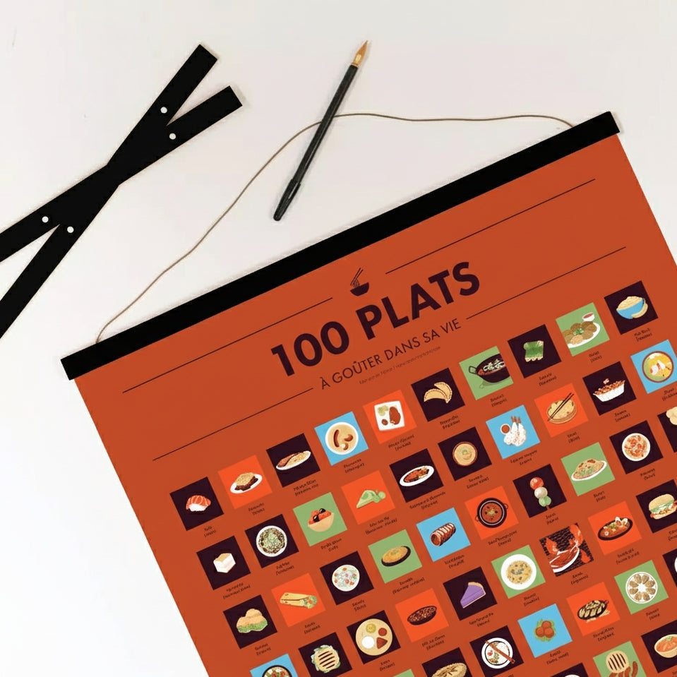 Pack 100 Plats du Monde à Goûter - Poster à Gratter + Cadre + Stylo