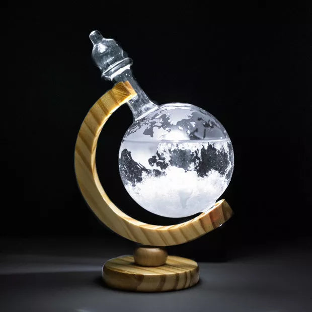 Sturmglas Barometer Globe aus Glas und Holz - Baroma
